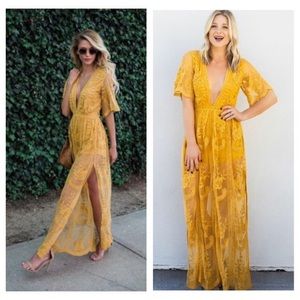 Mustard Lace Maxi Dress